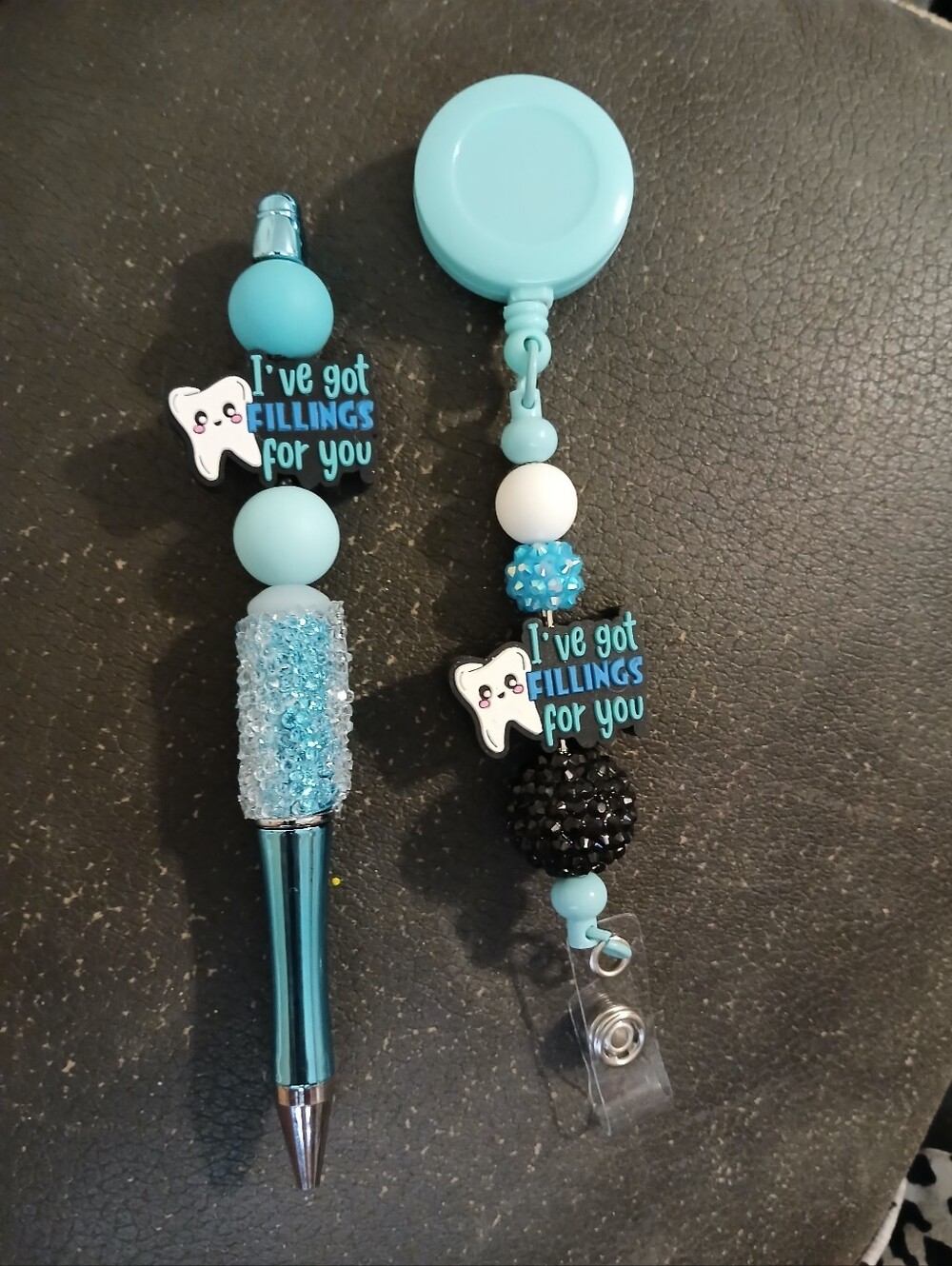 Teal Tooth-Themed Pen and Badge Reel Set by